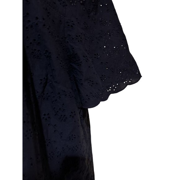 New Talbots Shirt Women 3X Black Eyelet Babydoll Boho Ruffle Scallop Travel - Picture 4 of 10